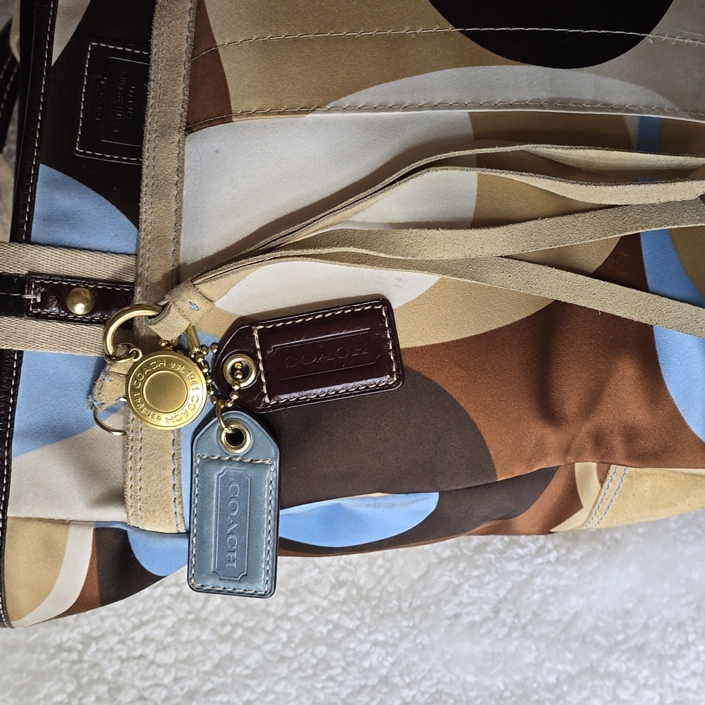 Coach Hamptons OP ART Scarf Print, Suede And Leather Tote C06M - 10116 Vintage - Picture 6 of 17